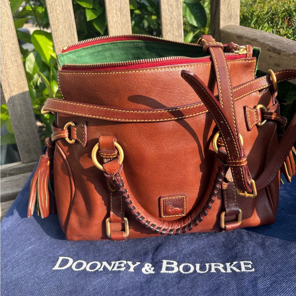 Dooney & Bourke Brown Leather Satchel with Brass Accents